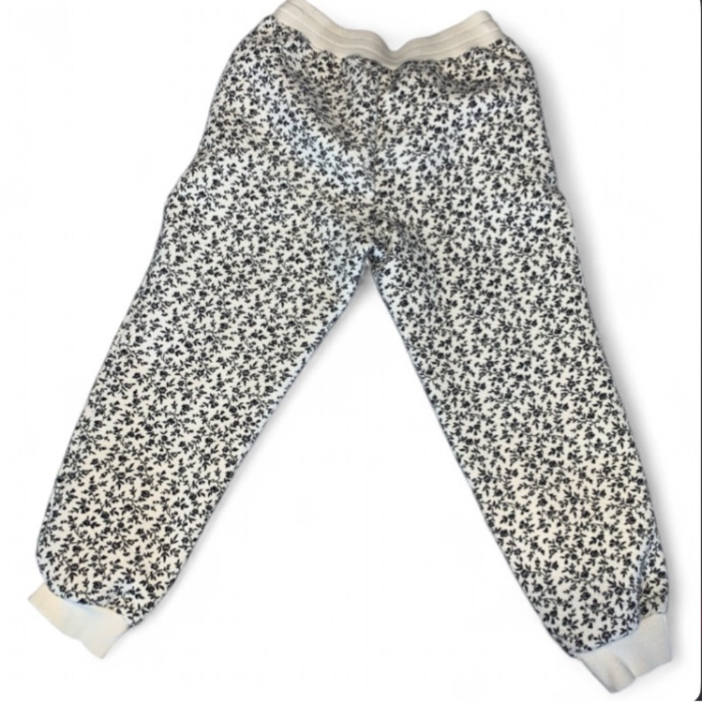 Janie and Jack ivory black ditsy floral quilted Joggers sweatpants size 6